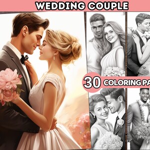 Wedding Coloring Pages Adults & kids Wedding Couple Coloring Book Grayscale Coloring Pages Valentine Day Gift idea Valentines day coloring