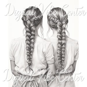 Best friend coloring page girls coloring book braided hair inspiration kids coloring pages Best friend gift girl illustration
