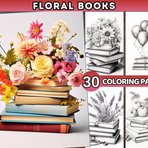 Floral Book Coloring Pages for adults Magical Book coloring book Printable flowers coloring book Fantasy Coloring Book blooming books