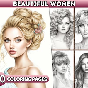 Beautiful Women Coloring Pages for Adults Grayscale Coloring Books Girl portrait beauty woman Printable Coloring beauty inspirations PDF