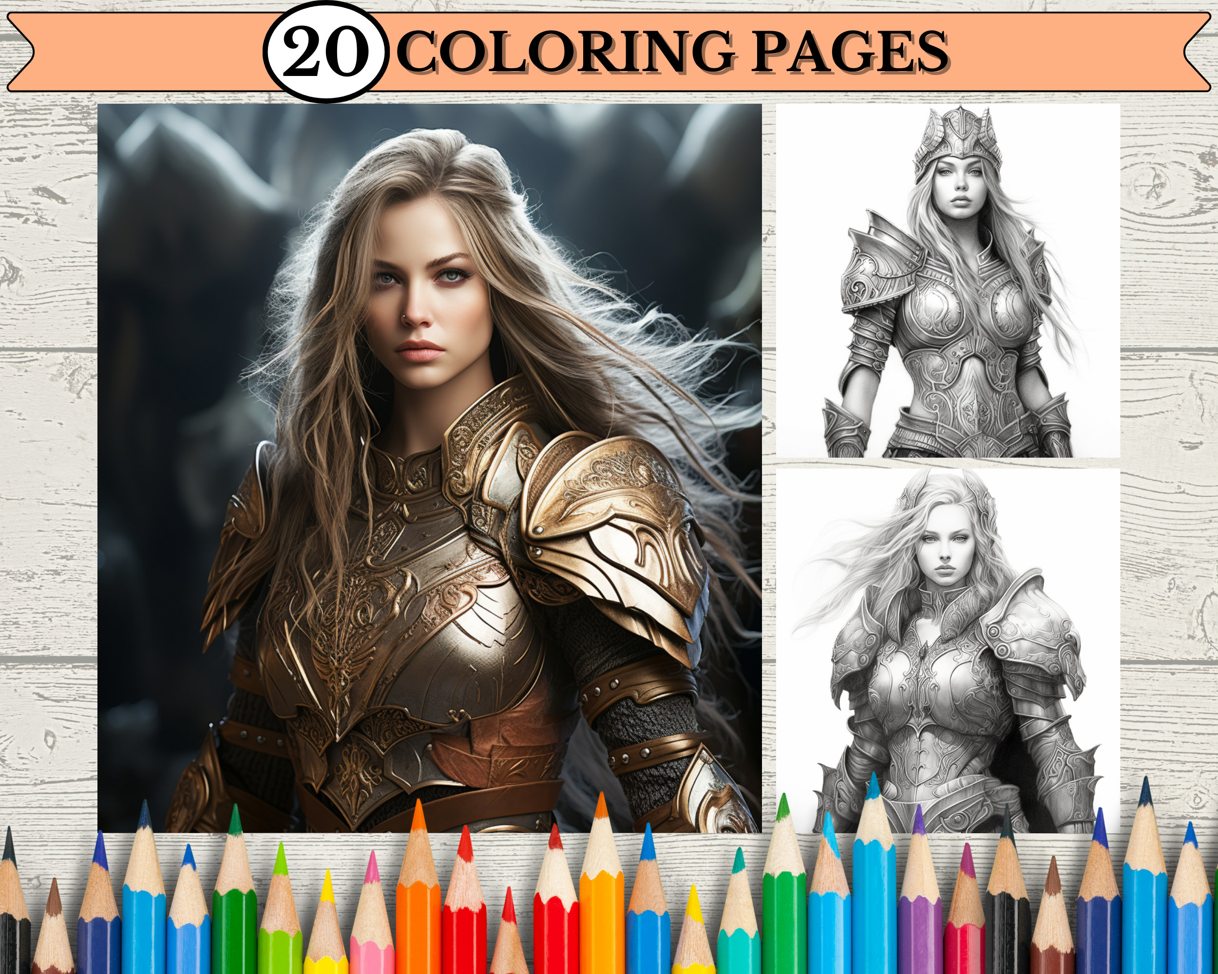 20 Warrior Woman Coloring Book Pages for Adults and Kids, Strong Woman