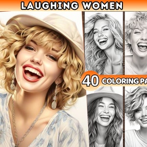Adult Coloring Pages Happy Woman Printable Coloring Sheets Grayscale smiling women Illustration Beauty Inspirations Femme Coloring Book PDF