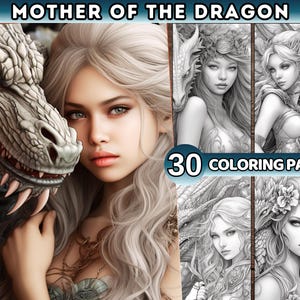 30 Coloring Page For Adults Fantasy Dragon&#39;s Mom Grayscale Coloring Book Dragons Mom Coloring Pages Femme coloring pages Coloring book PDF