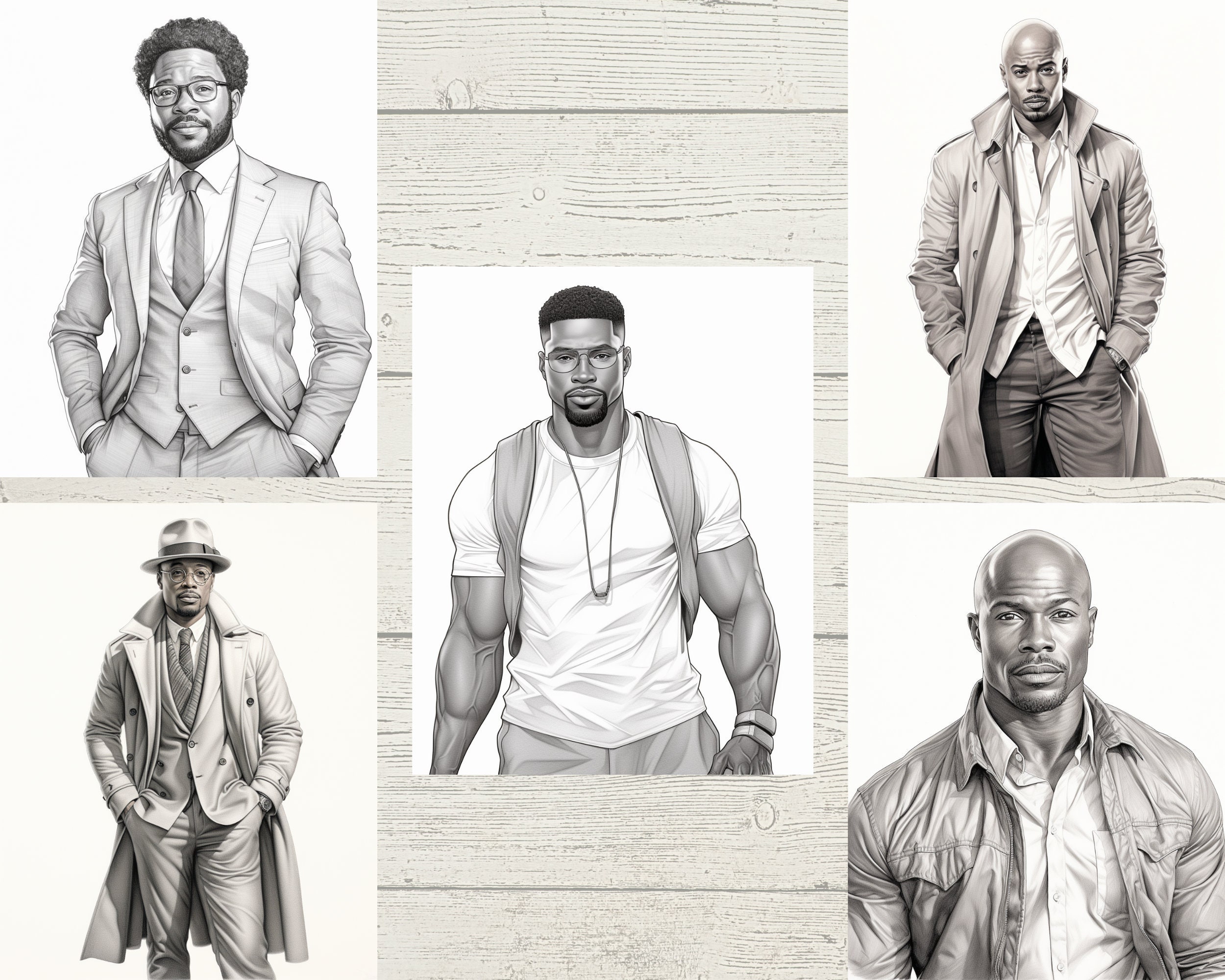 Handsome Black Men Coloring Pages for Adult Coloring Book - Etsy