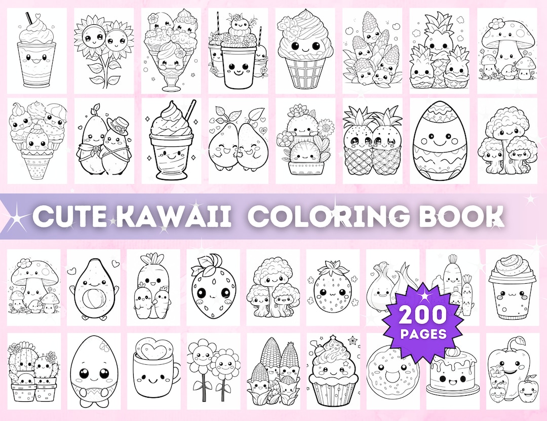 Buy 200 Kawaii Coloring Pages for Kids Cute Coloring Page Mega Bundle ...