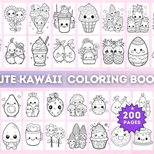 200+ Kawaii Coloring Pages For Kids Cute Coloring Page Mega Bundle Printable Coloring Book Funny cute easy coloring books Kawaii Color PDF