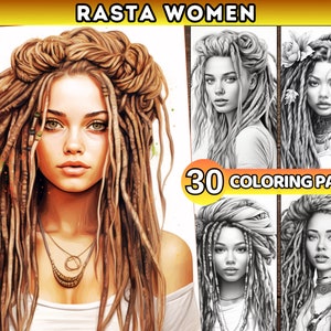 Coloring Pages for adult Dreadlocks Hairstyle Coloring Book Fasion Woman Printable Hairstyle Illustration Beauty Inspirations Femme PDF