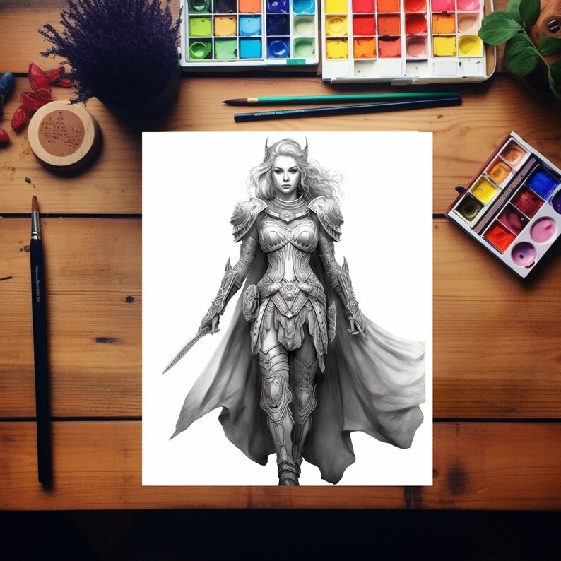 10 Warrior Woman Coloring Book Pages for Adult & Kids Strong - Etsy
