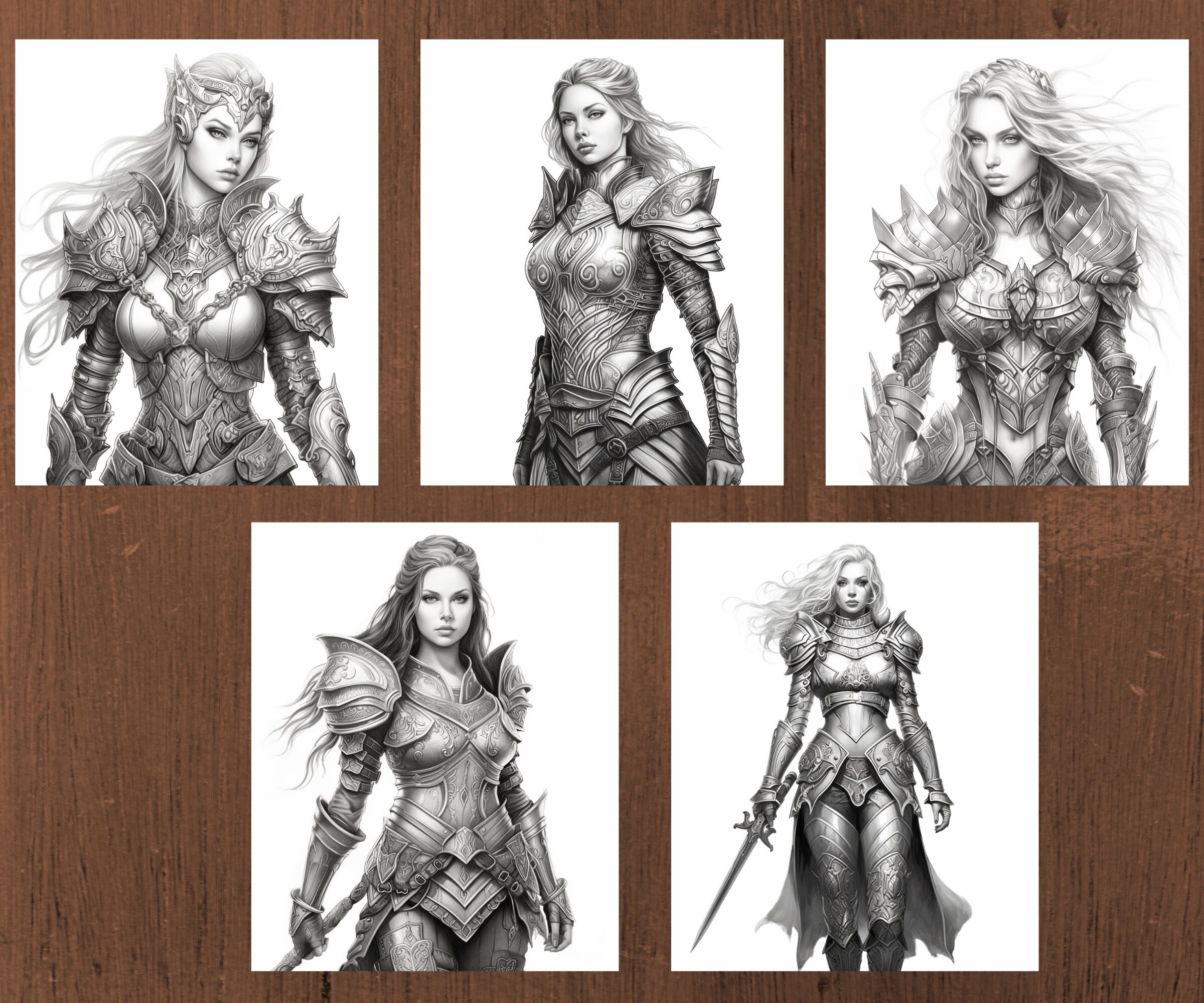 20 Warrior Woman Coloring Book Pages for Adults and Kids, Strong Woman