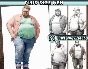 Plus Sized Men Coloring Pages for adults Printable Coloring Book Fat Male Model Grayscale Coloring Book obese man's Digital coloring page