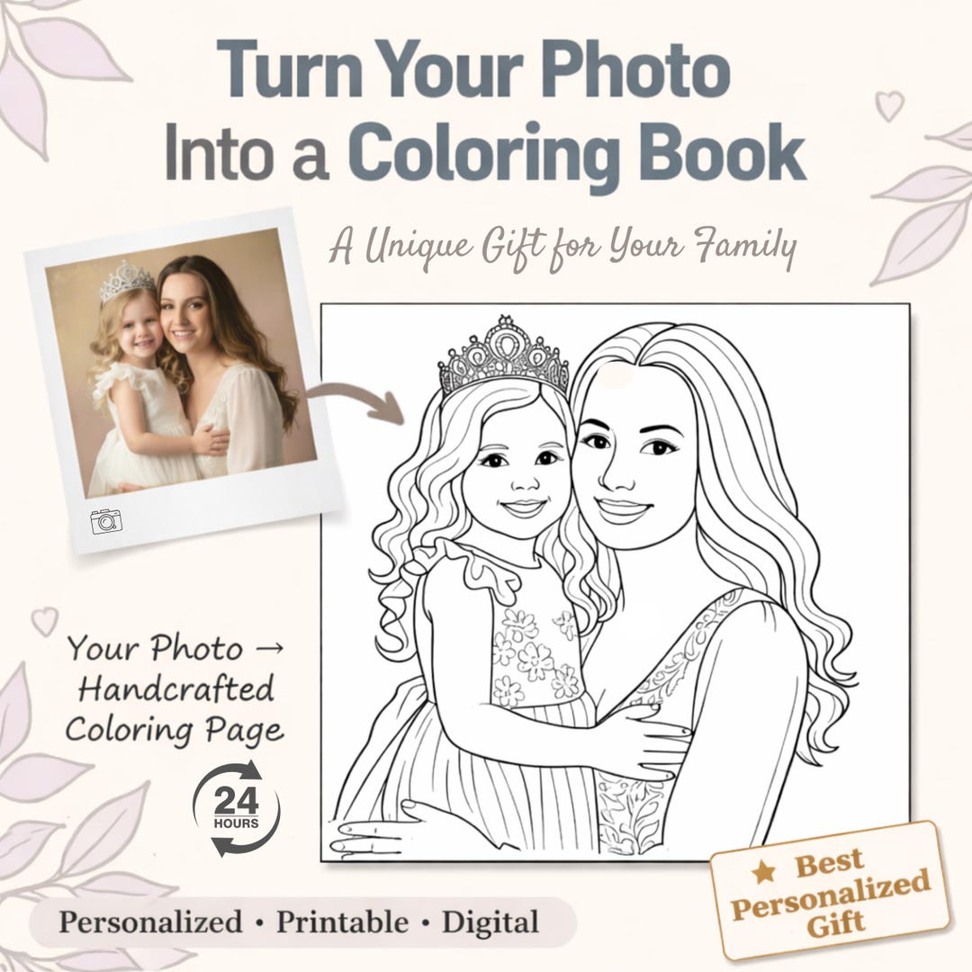 Custom Coloring Book From Photo Digital Personalized Coloring Pages ...