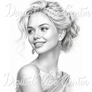 Beautiful Woman Coloring Page Girl portrait beauty woman Printable Coloring beauty inspirations smiling woman with bun hair illustration