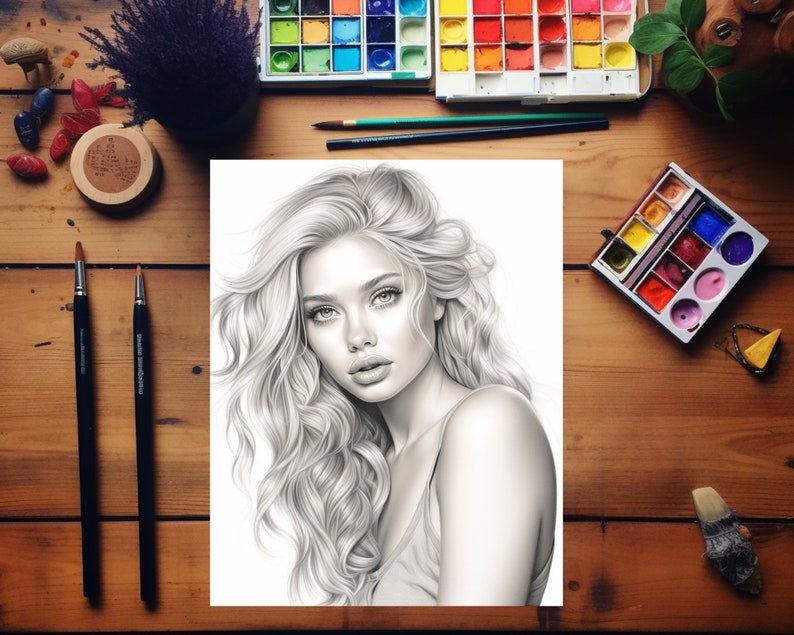 Coloring Page for Adults Realistic Beautiful Woman Portrait Etsy