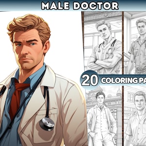 Doctor Coloring Pages for Kids or Adults Professional Occupations Coloring Book Printable Job Illustrations Male Doctor Coloring sheets PDF