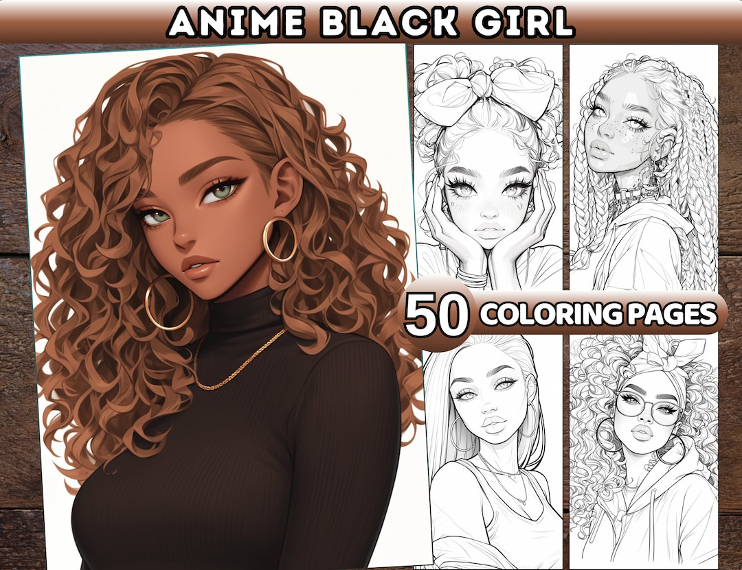 Anime Black Girl Coloring Book for Adults Manga Anime Black Woman Coloring Pages Anime Printable ...