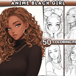 Anime Black Girl Coloring Book for adults Manga Anime Black Woman Coloring Pages Anime Printable Coloring pages Beautiful Female portraits