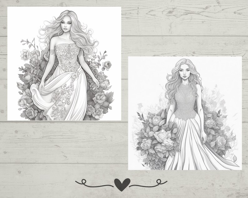 Bride Coloring Pages Bridal Bloom Wedding Coloring Book 10 Etsy