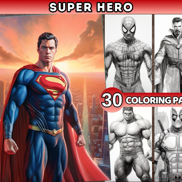 Superhero Coloring Book for Adults Premium Hero Coloring Pages Printable Avengers Coloring pages Digital coloring book pages PDF