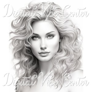 Coloring Page for Adults Realistic Beautiful Woman Portrait Grayscale Coloring Page Women Coloring Pages PDF Femme Pretty Female Woman