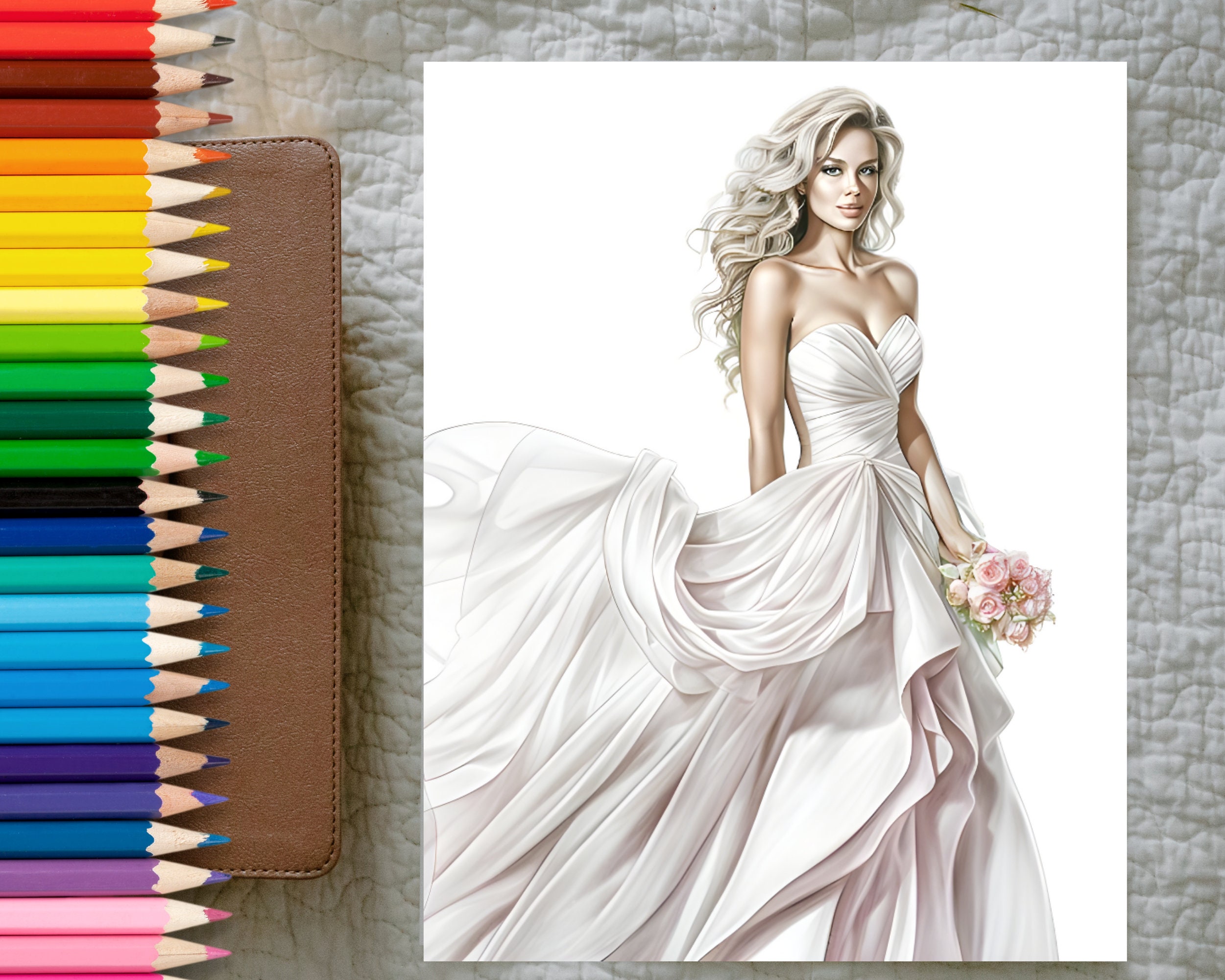 Realistic Bridal Coloring Pages For Adult Wedding Coloring Etsy