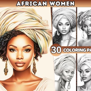 30 Realistic African Woman Portrait Grayscale Coloring Pages for Adults, Black Woman Coloring Book, Instant Download, Printable PDF