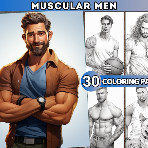 30 Muscular Men Coloring Book for Adults Realistic Guys with Muscles Printable Grayscale Coloring Pages Male coloring pages Premium Coloring