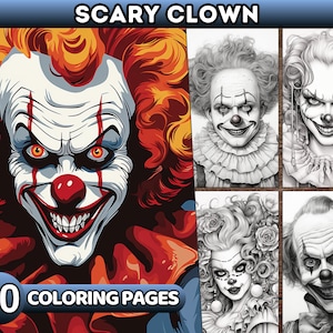 Clowns Malvorlagen für Erwachsene Realistisch Horror Malvorlagen Psycho Graustufen Malbuch Printable PDF
