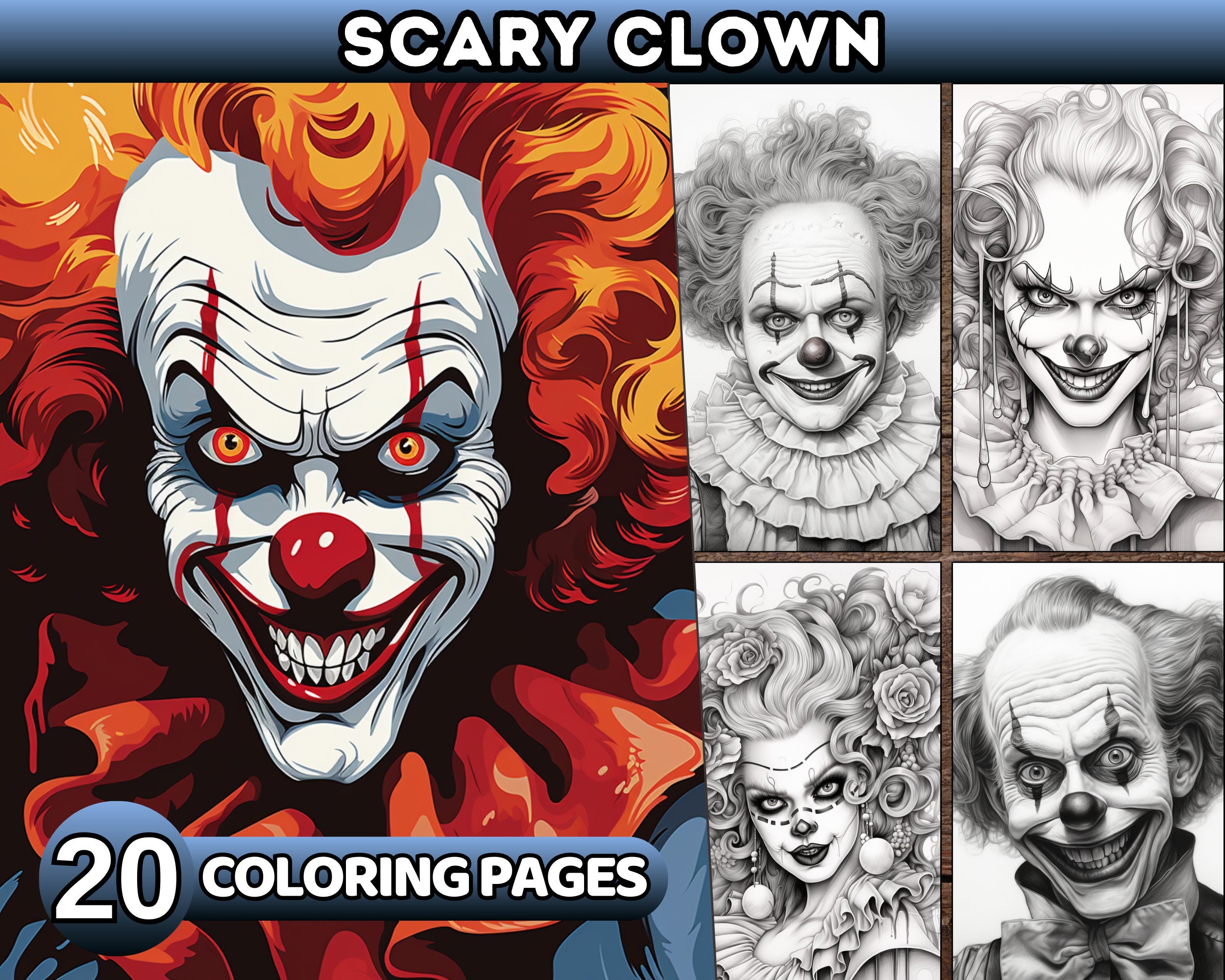 Scary Clowns Coloring Pages for Adults Realistic Horror - Etsy