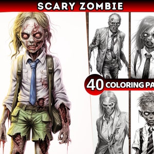 Scary Zombie Coloring Pages for Adults Printable Grayscale Coloring Book Horror Coloring pages Printable Halloowen Digital Coloring Book PDF