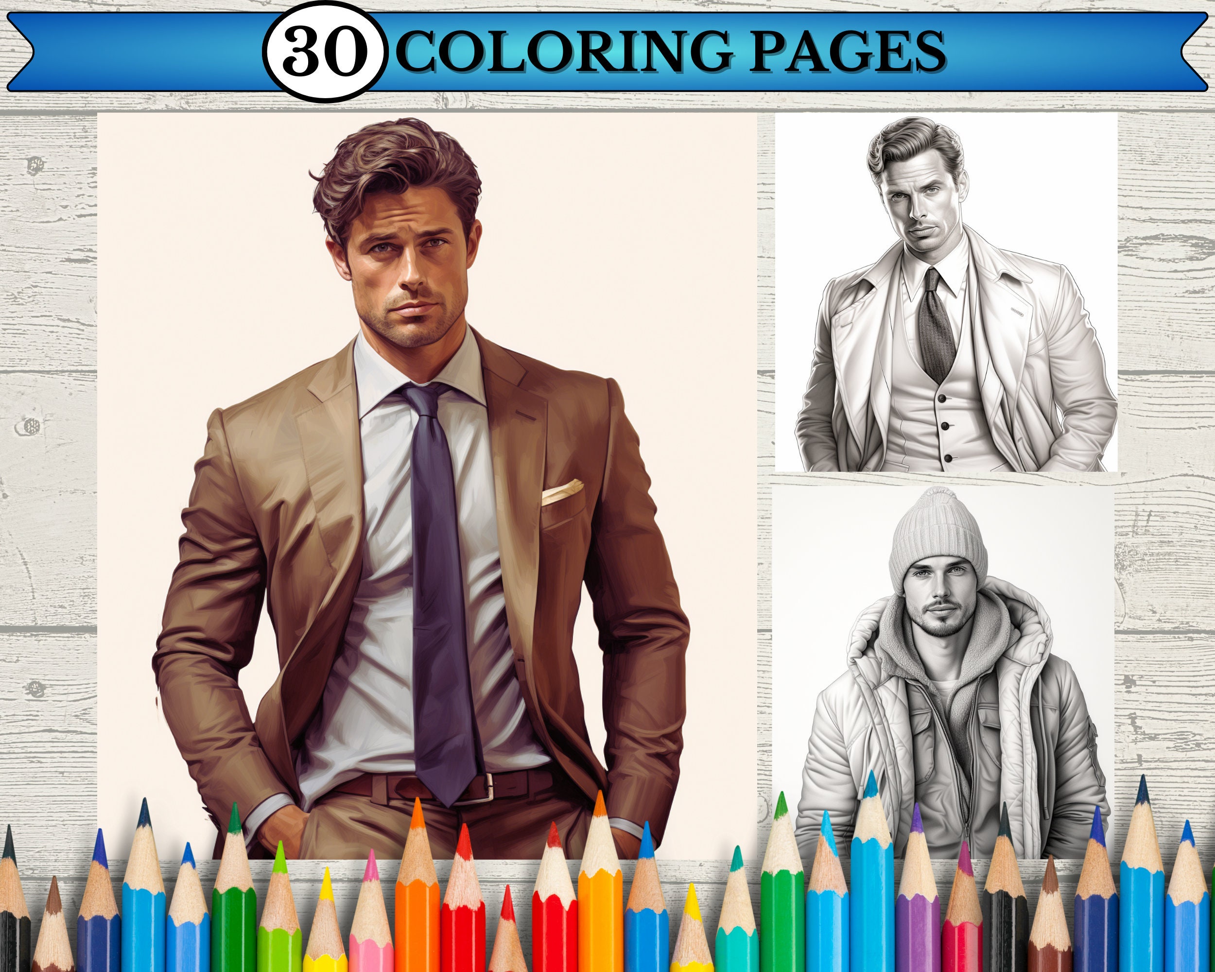 Handsome Men Coloring Pages for Adults Printable Adult - Etsy