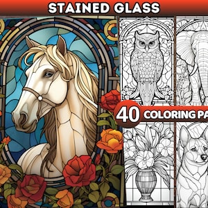 40 Stained Glass Coloring Pages for Adults or kids stained glass template art Adult Coloring Book Grayscale Coloring Page Gift Printable PDF