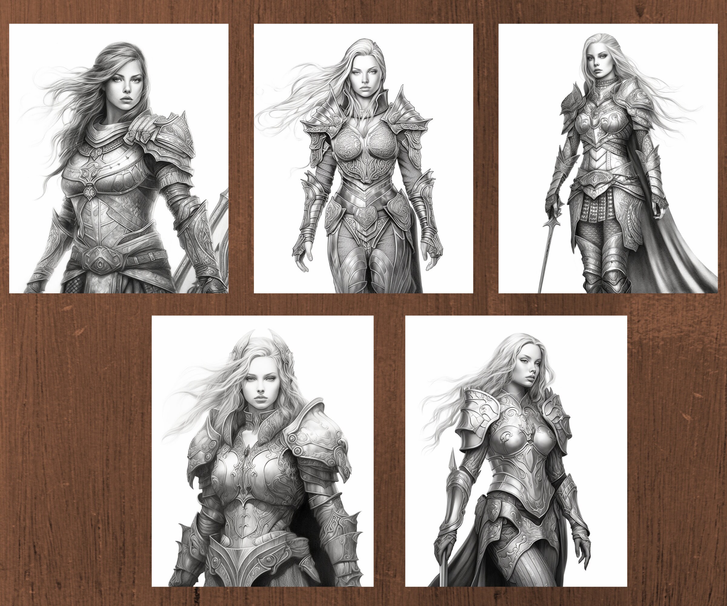 20 Warrior Woman Coloring Book Pages for Adults and Kids, Strong Woman