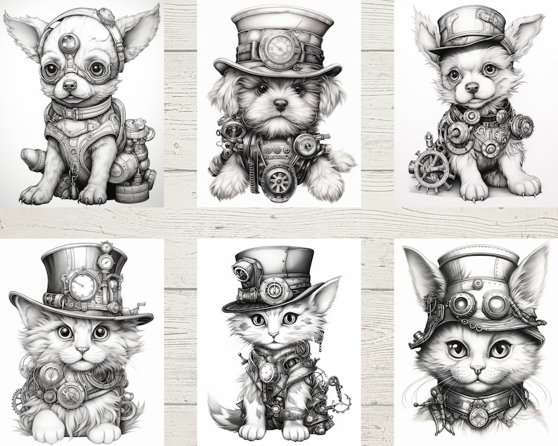 Steampunk Animals Coloring Pages Steampunk Adults Coloring Etsy