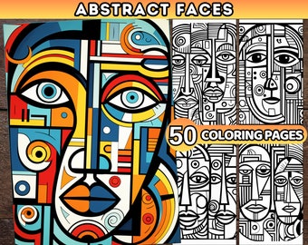 Abstract Faces Coloring Pages Printable Coloring Book Abstract Coloring Pages Pablo Picasso Art Coloring Pages Digital Coloring Book Pages