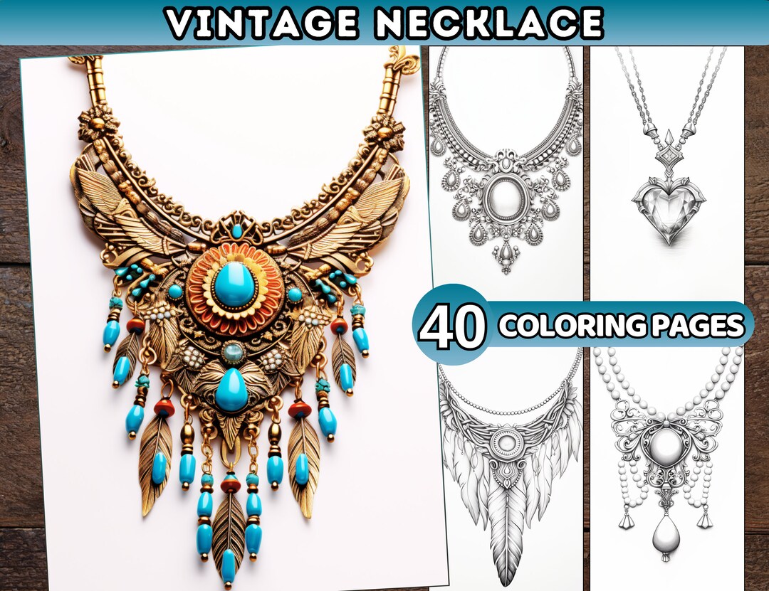 40 Vintage Necklaces Coloring Pages for Adults Ornate Necklaces