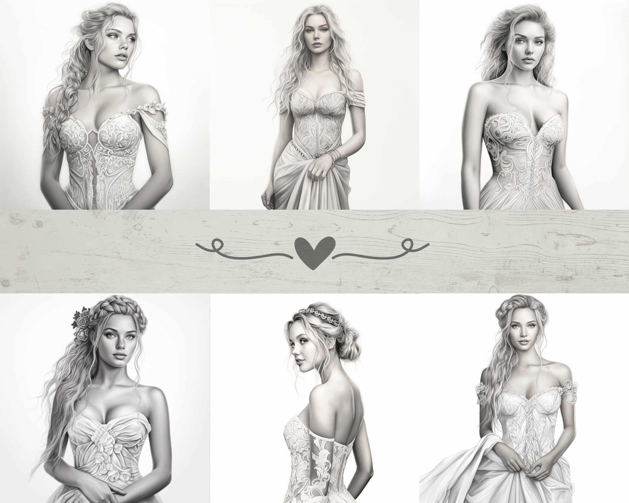 Realistic Bridal Coloring Pages For Adult Wedding Coloring Etsy