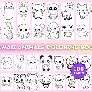100+ Kawaii Coloring Pages For Kids Cute Coloring Page Mega Bundle Printable Coloring Book Funny easy coloring books Kawaii Animals