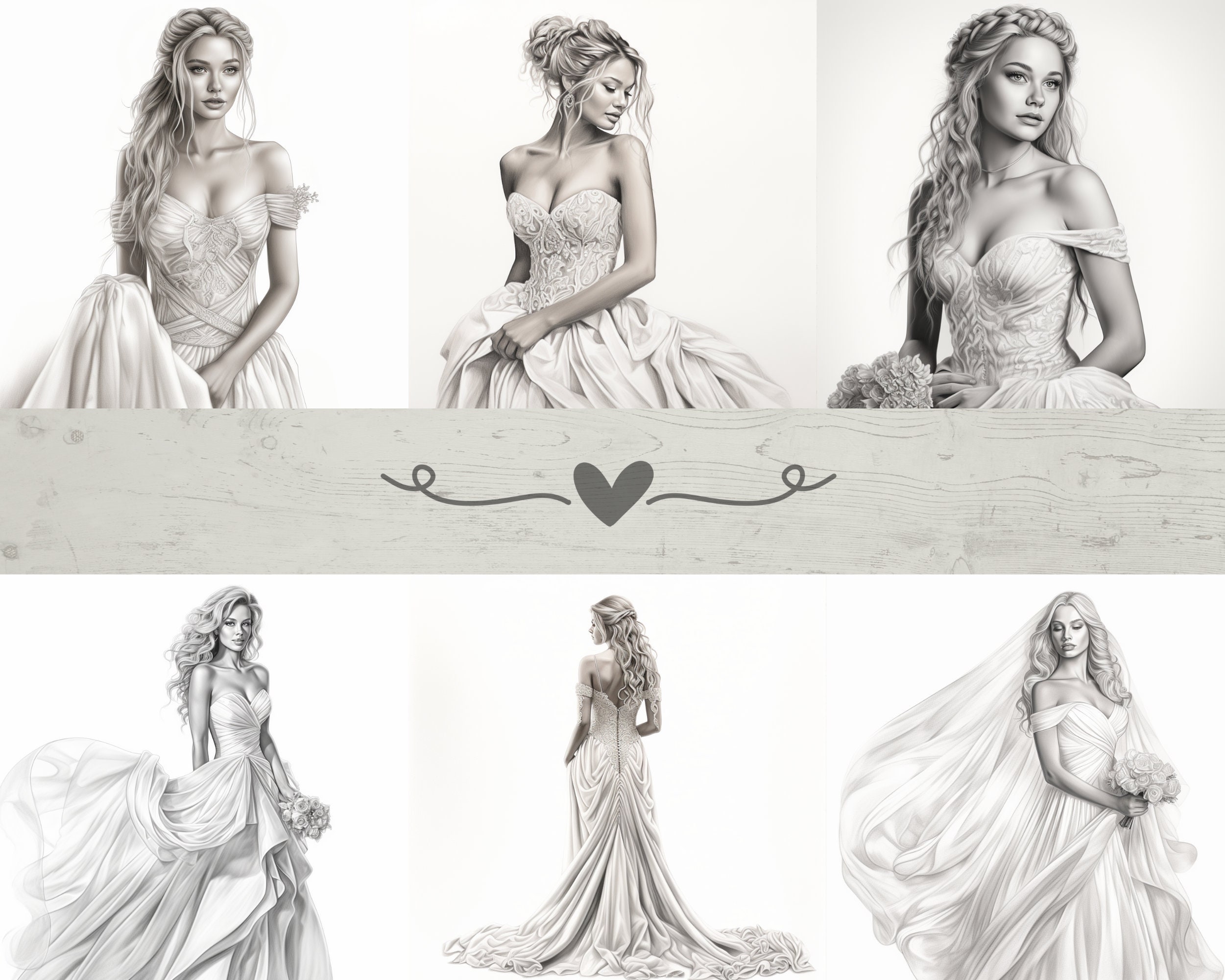 Realistic Bridal Coloring Pages For Adult Wedding Coloring Etsy