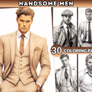 Handsome Men Coloring Pages for adults Printable Adult Coloring Book Grayscale Coloring Book Stress Relief Coloring, Gift For Him