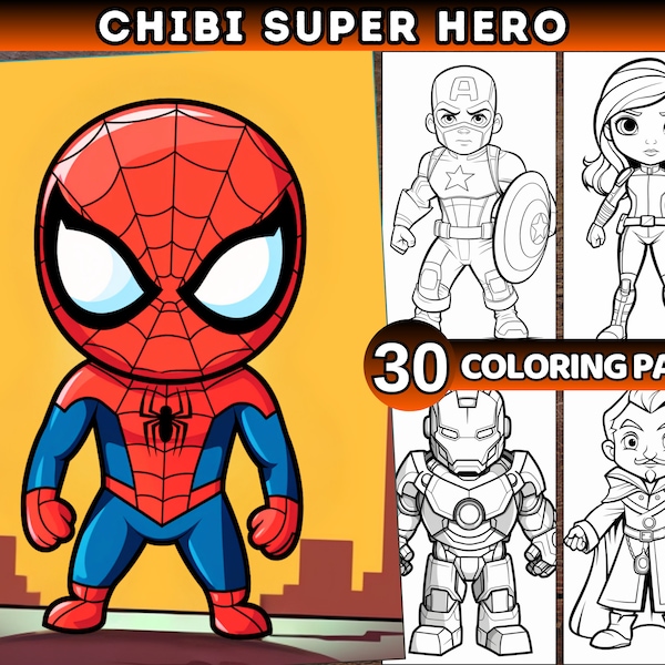 Superhero Coloring Book for Kids or Adults Cartoon Hero Coloring Pages Printable Avengers Coloring pages Digital coloring book pages PDF