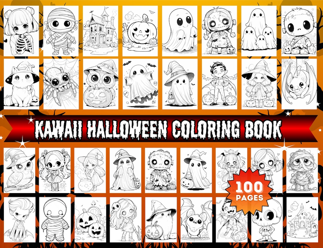 Buy 100 Kawaii Halloween Coloring Pages for Kids Kawaii Coloring Book ...