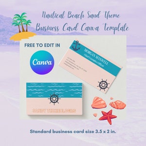Elegant Nautical Beach Business Card Canva Template Editable, Coastal Sandy Simple Double Sided Professional Branding, Promotional Marketing