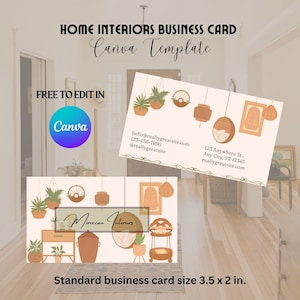 Visitekaartje interieurontwerper bewerkbare canvassjabloon, interieurontwerper visitekaartje, Marokkaans meubilair, branding Marketing