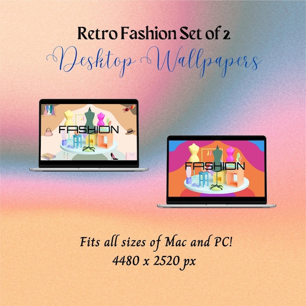 Retro Fashion Vintage Clothing Set of 2 Desktop Wallpapers 4480 x 2520 px, Chic Vogue Glamour 70s 80s Mac PC Computer Background Screensaver