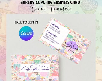 Bakery Cupcake Business Card Editable Canva Template, Confectioner Pastry Chef Cake Dessert Business Card, Small Business Branding Marketing