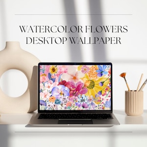 Watercolor Flowers Desktop Wallpaper 4480 x 2520 pixels | Botanical Screensaver | Floral Laptop Background | Mac Background | PC Background
