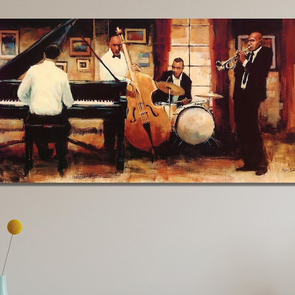 Jazz Musician Piano Ready To Hang Canvas,Musical Instruments Paintings Art Jazz,Jazz Music, Orchestra, Blues, Saxophone,Trumpet,Piano,Vocal