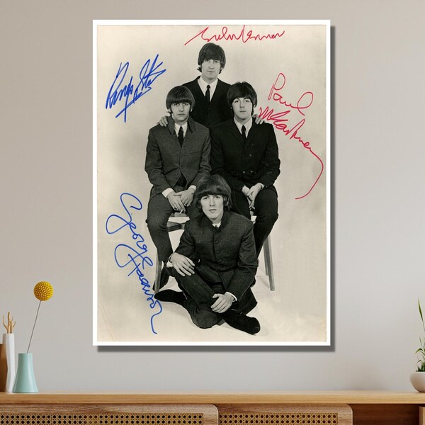 Beatles Signed Photo Ready To Hang Canvas,Autograph Photo John Lennon Paul George Ringo Beatles Reprint Celebrity Autographed Picture Band