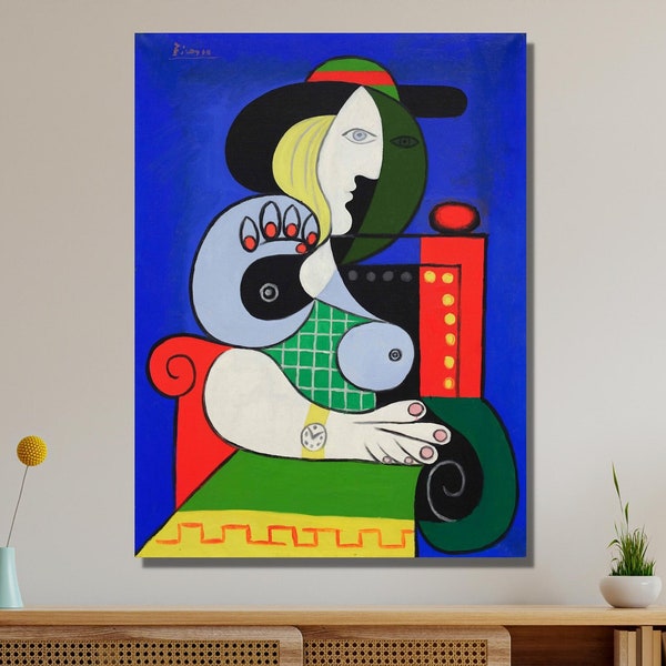 Pablo Picasso Femme a la Montre Ready To Hang Canvas,Modern Fine Art Print,Home Decor,Canvas Art,Picasso Art Gallery,Picasso Portrait Art