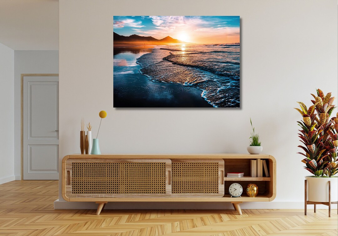 Sunset Beach Art Print Ocean Sunset Canvas Wall Art Coastal Prints ...